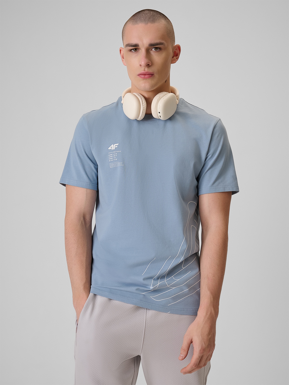 4F T-shirt regular z nadrukiem męski - granatowy XXL