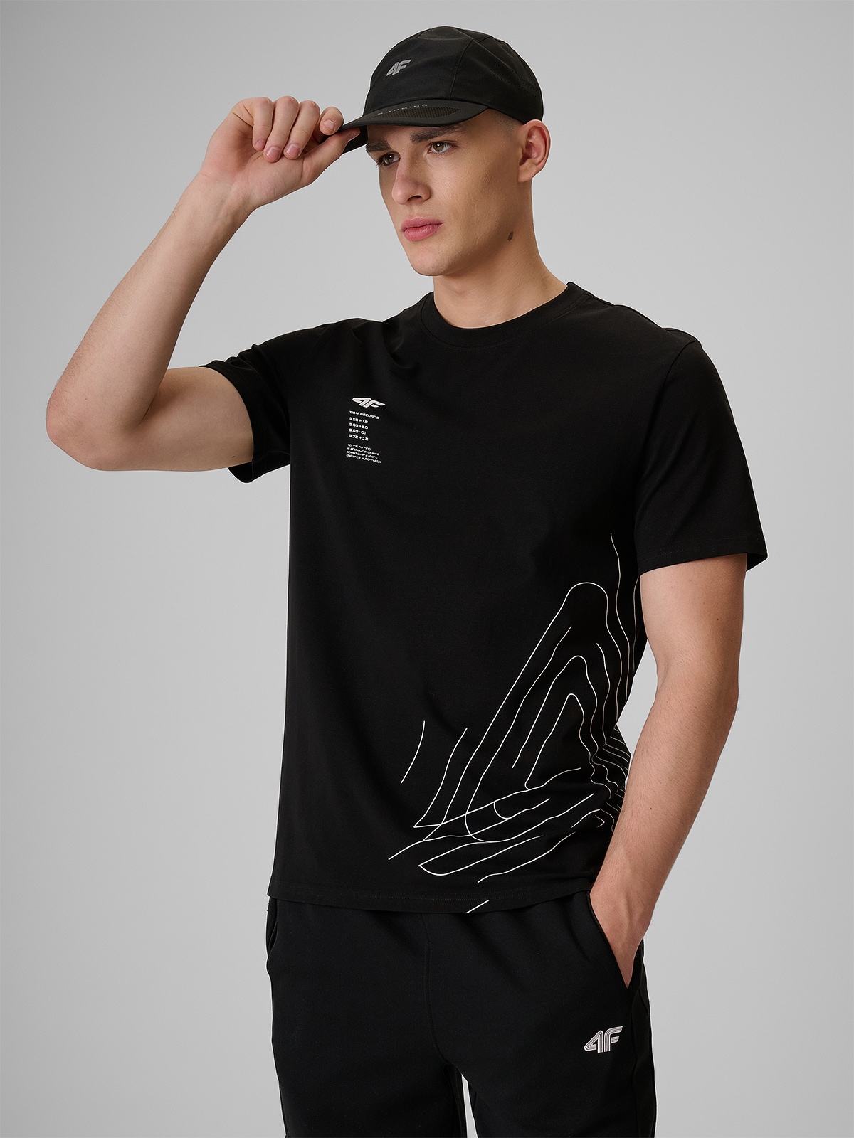 4F T-shirt regular z nadrukiem męski - czarny XXL