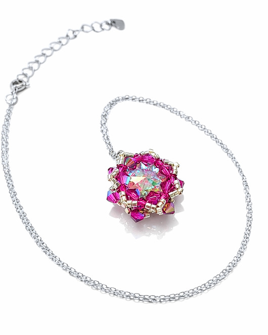 Różowy Naszyjnik Crystal Fuchsia Maxima z kryształami Preciosa