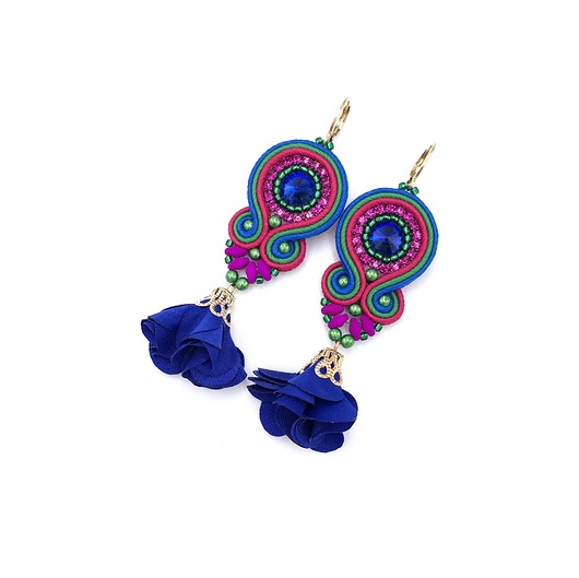 Kolczyki sutasz kolorowe zieleń róż niebieski wiosenne Cleo z kwiatkiem