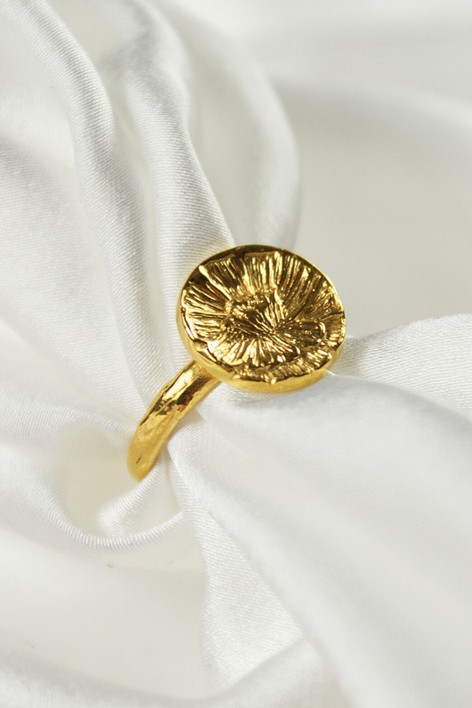 Srebrny pozłacany pierścionek Piwonia Peony Ring, rzeźbiony kwiat