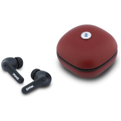 BMW Bluetooth TWS Leather Metal Logo ENC czerwony