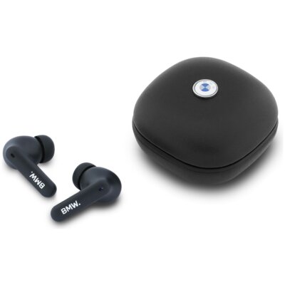 BMW Słuchawki Bluetooth TWS Leather Metal Logo ENC black