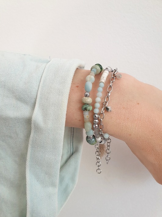 Bransoletka BOHO kamień księżycowy, labradoryt, amazonit