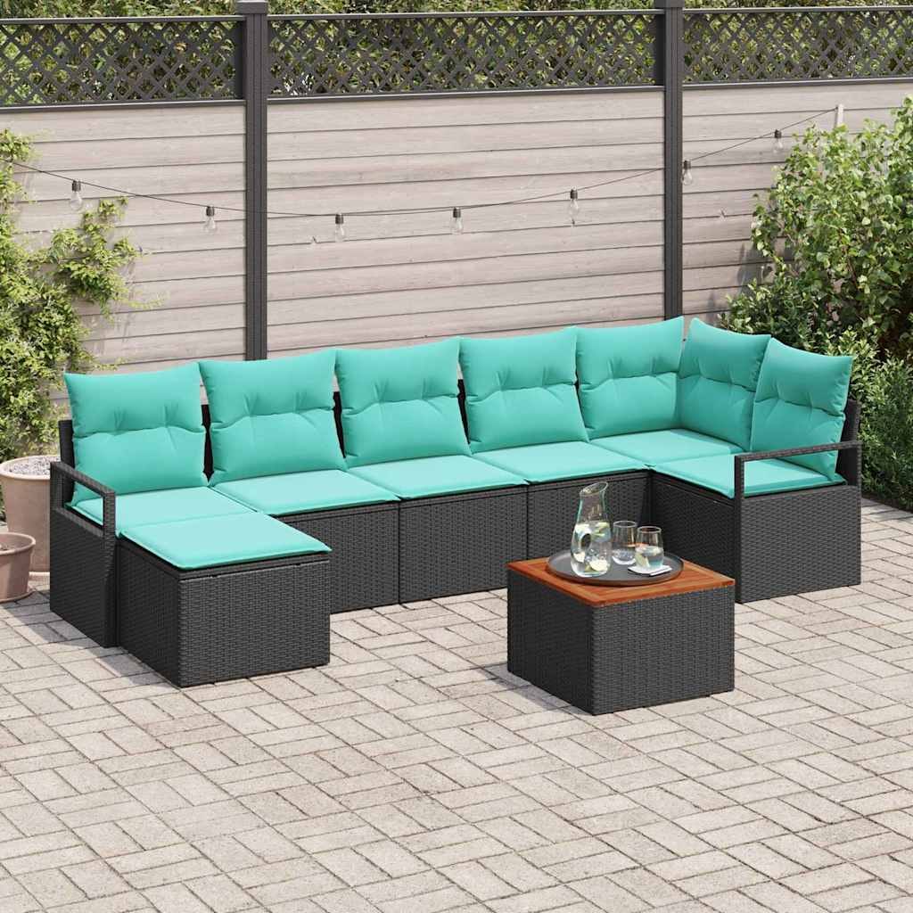 VidaXL Zestaw Sof na Ogród z poduszką 8 pcs Czarny polirattan