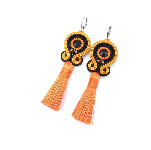 Kolczyki sutasz kolorowe pomarańczowo czarne wiosenne Cleo z chwostem