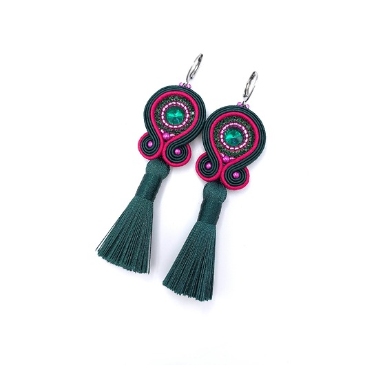 Kolczyki sutasz kolorowe różowo zielone wiosenne Cleo z chwostem