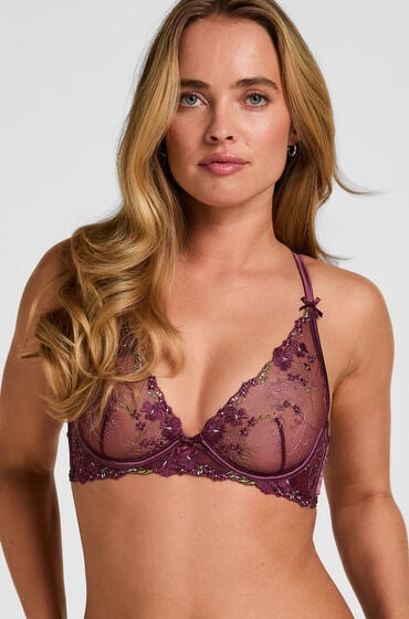 Hunkemöller Biustonosz Longline z Fiszbinami Bez Wyściółki Peonie Fioletowy