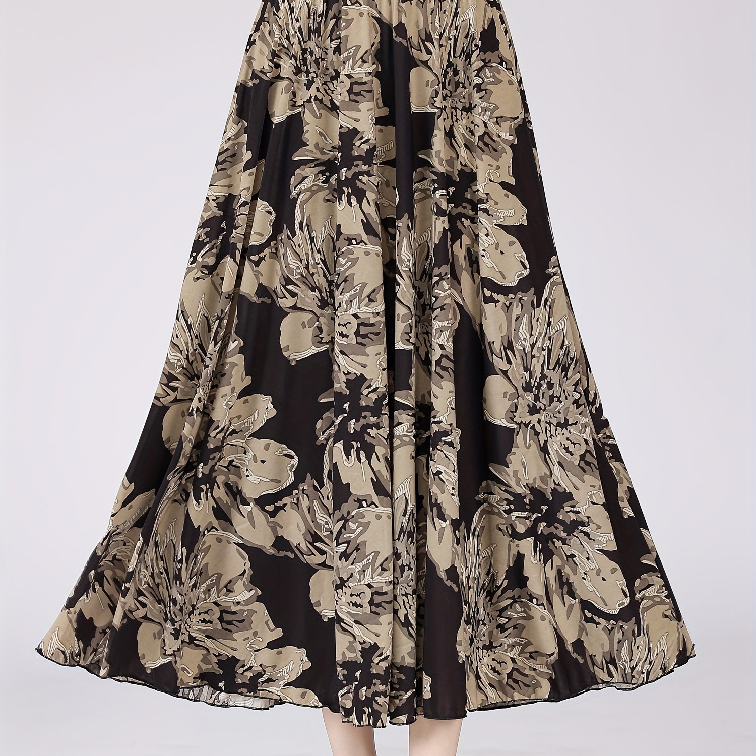 TEMU Elegancka Spódnica Damska - Plażowa, Szeroka, z Plisowanym Dołem, Letnia Spódnica Średniej Długości na Okazje Od Casual po Eleganckie, Styl