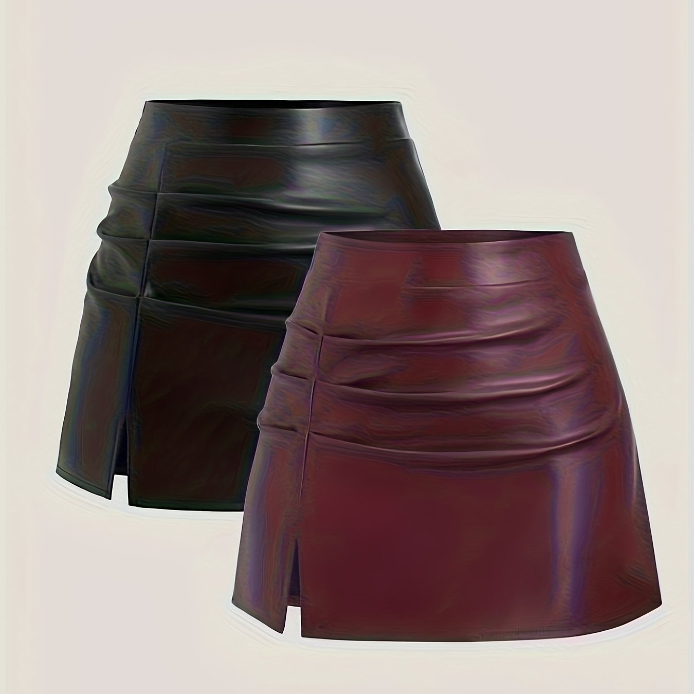 TEMU 2 szt. Elegancka Wysoka Spódnica Plisowana z Rozcięciem Bocznym dla Kobiet - Wysoki Stan, Jednolity na Wiosnę, i Jesień, Od Casual po Formalne