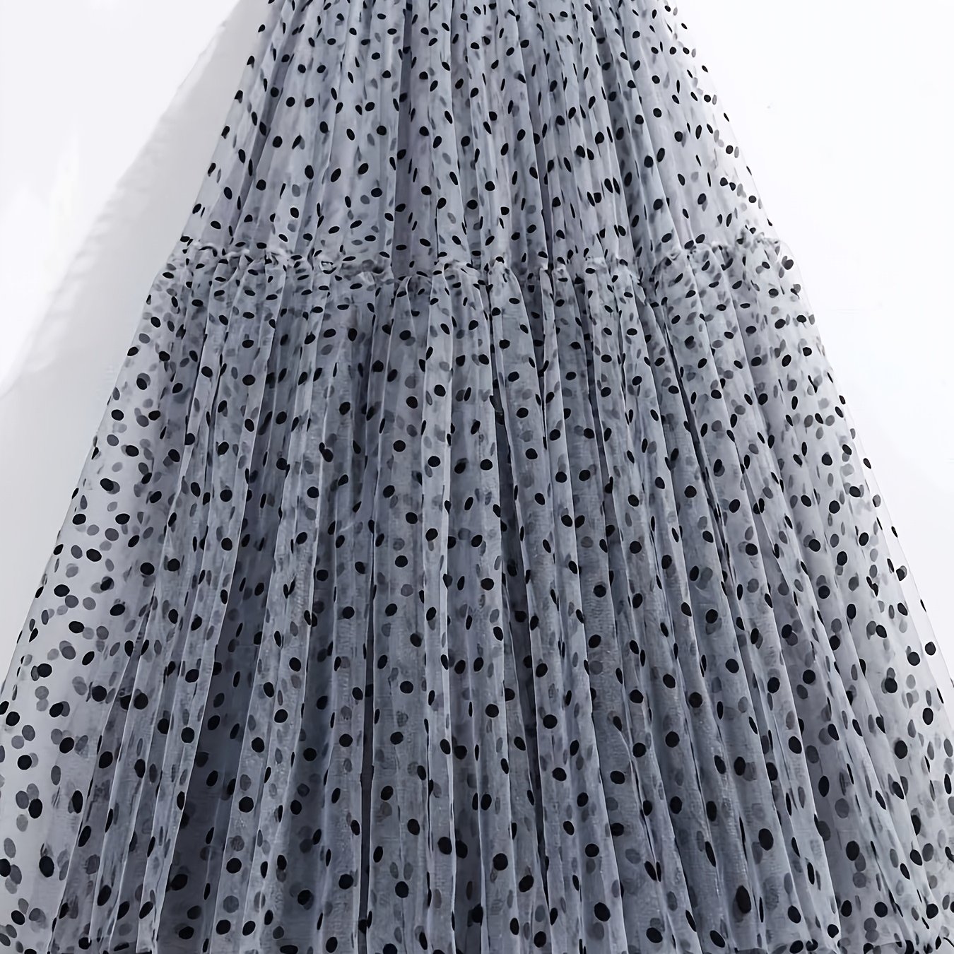 TEMU Dwukolorowa spódnica z aksamitnej siateczki w kropki z falbanką Sezon wiosna/, kontrastowe detale siateczki, odpowiednia na każdą porę roku