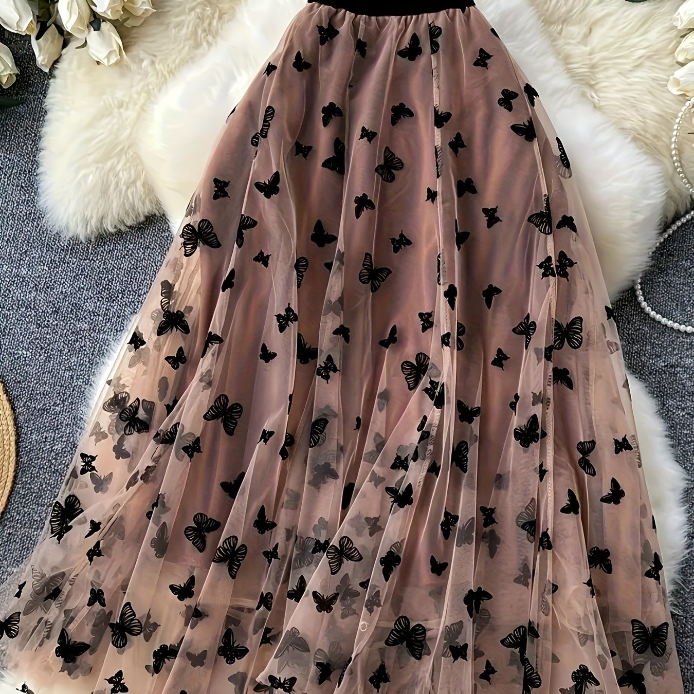 TEMU Elegancka Spódnica z Motywem Motyli z Szyfonu do Łydki dla Pań