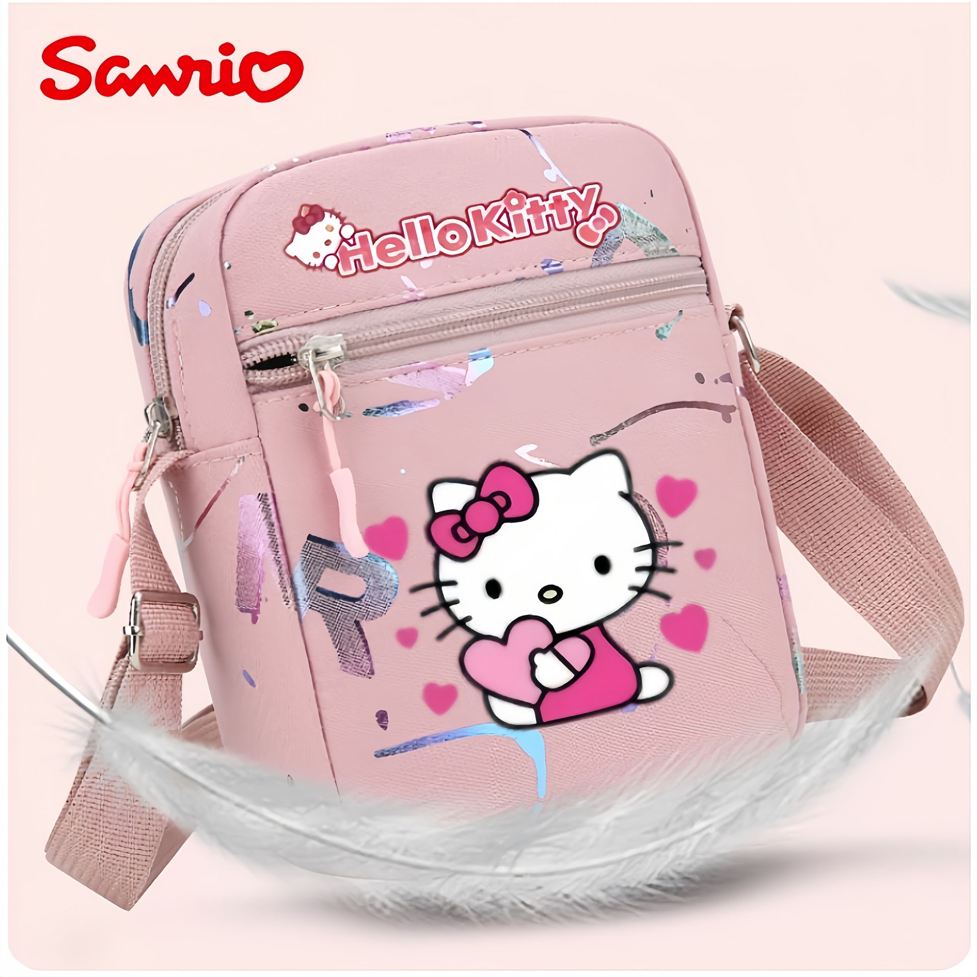 TEMU Oryginalna damska torba na ciało Hello Kitty, modna, codzienna torba na jedno ramię, regulowany pasek na ramię, lekka torba dojazdowa, torba do
