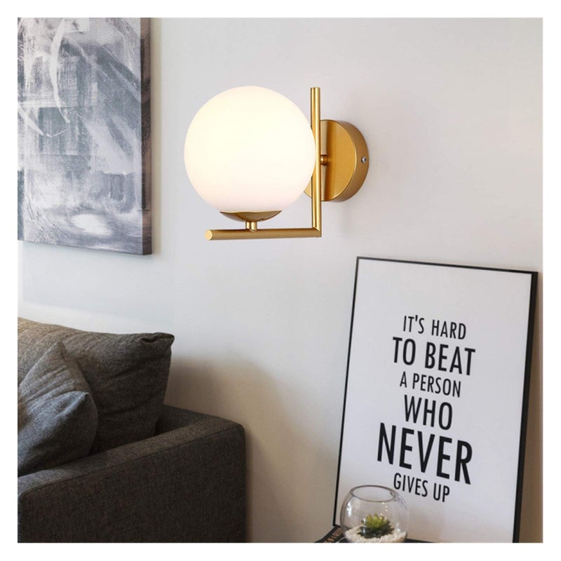 Kinkiet szklany kula, kreatywna metalowa lampa LED, wewnętrzna lampka nocna, montaż na stałe.