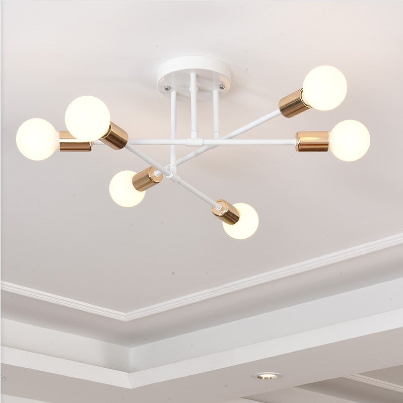 Spoutnik Lampa Sufitowa Nowoczesna z 6 Źródłami Światła, Złoto-Biała Lampa Sufitowa do Sypialni, Jadalni, Kuchni, 72x19cm