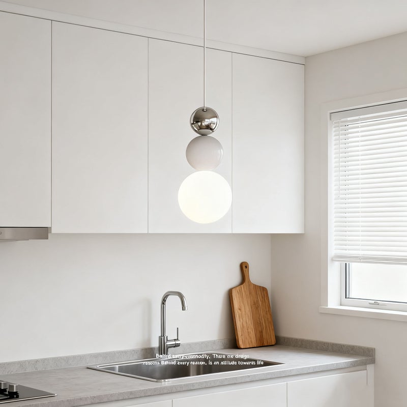 Nowoczesny żyrandol w kształcie kuli, styl z połowy wieku, do wyspy kuchennej, oświetlenie wewnętrzne do sypialni, światło białe 6500 K (chrom)
