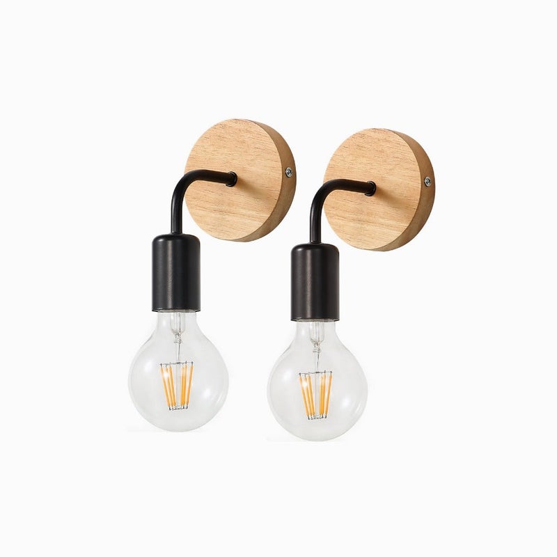 GOECO Kinkiet Wewnętrzny Industrialny 2 Pack, Lampa Ścienna z Drewna i Metalu, Kinkiety Wall Decoration Murale Retro do Salonu, Sypialni , Le p