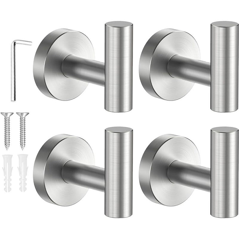 Perforowany haczyk montażowy, metalowy haczyk ścienny do kabiny prysznicowej, srebrny haczyk na płaszcz, ścienny haczyk na płaszcz, zestaw 4 sztuk