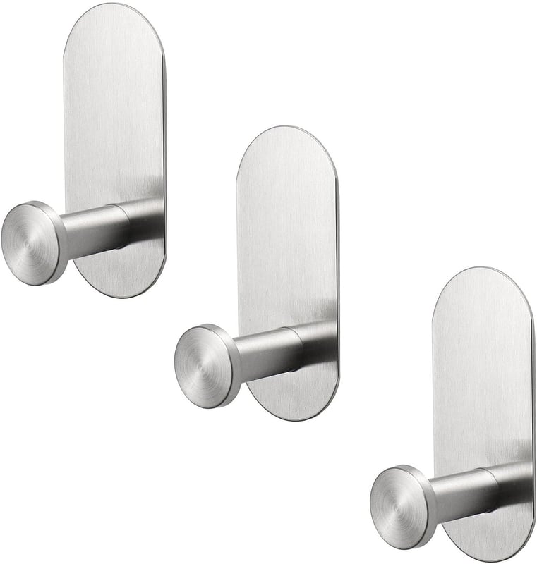 Mocno klejące haczyki na ręczniki, wodoodporne haczyki prysznicowe ze stali nierdzewnej (srebrne, zestaw 3 szt.)