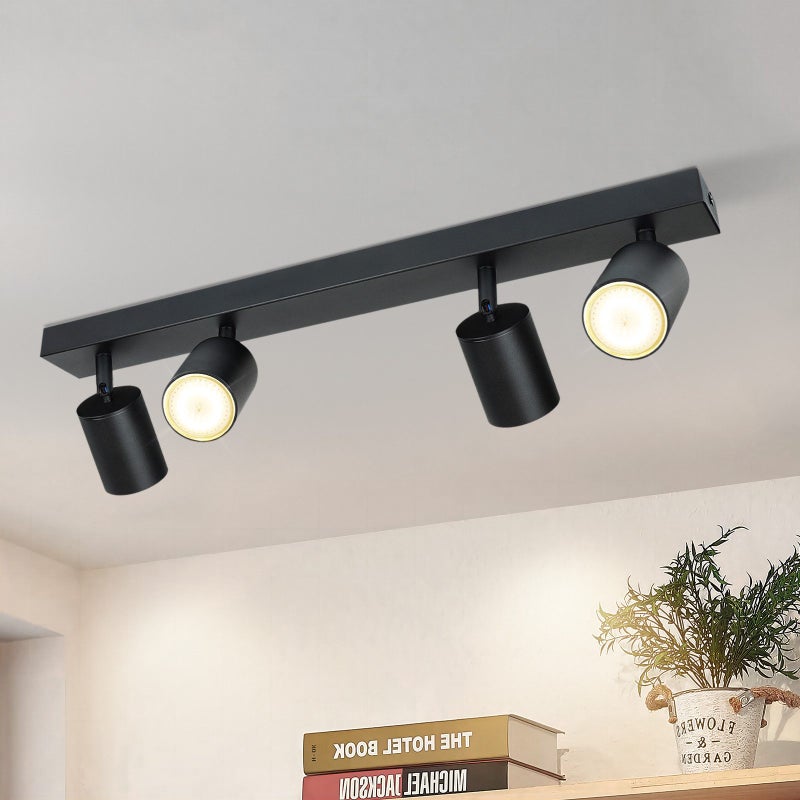 HAWUE lampa sufitowa 4 czarne reflektorki GU10 regulowane w zakresie 350° w nowoczesnym stylu w stylu industrialnym bez żarówki