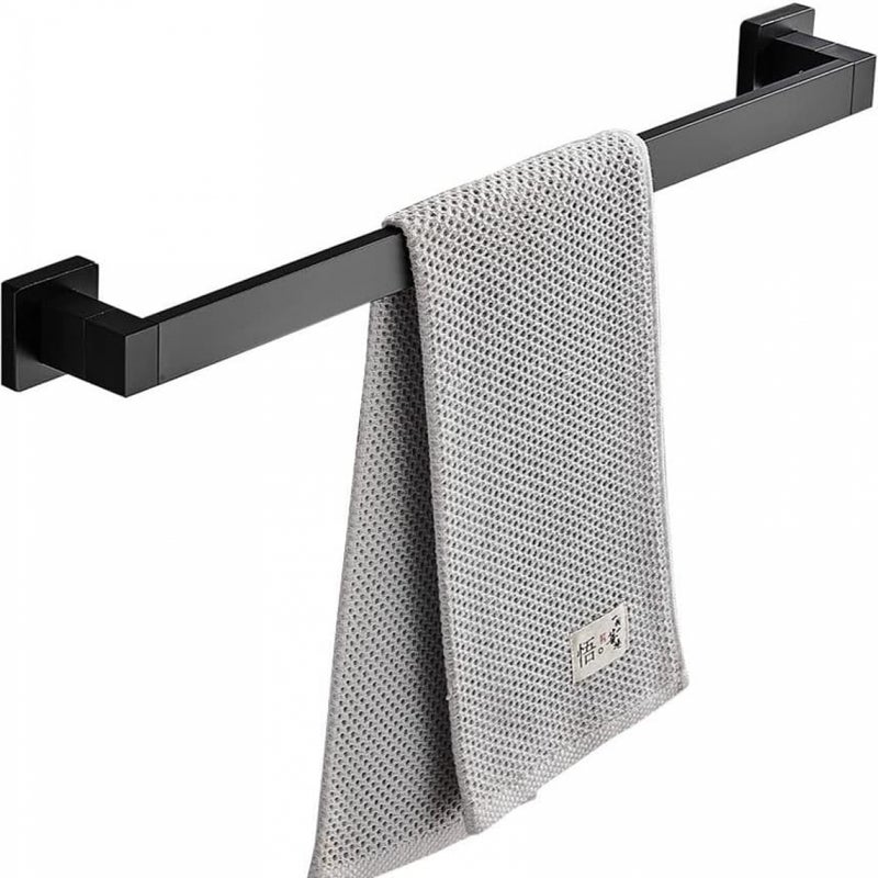 Wieszak na ręczniki Space Square aluminiowy, montowany na ścianie, jednoramienny, czarny, 30 cm (podwójne zastosowanie, nie wymaga wiercenia/nie wyma