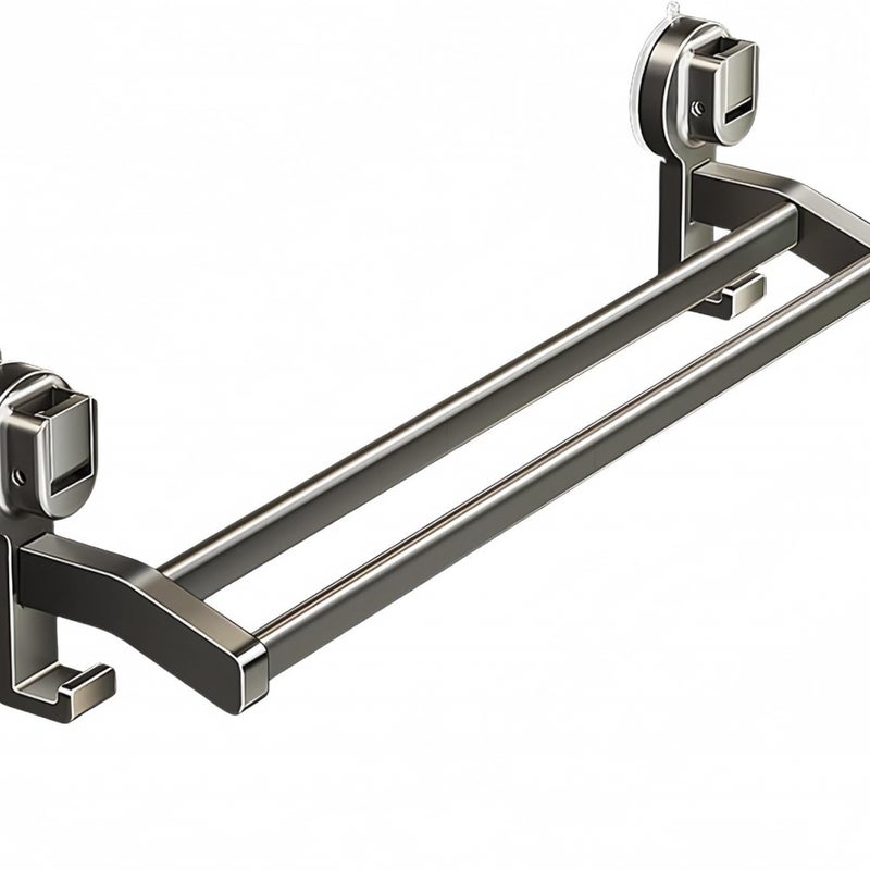 Wieszak na ręczniki z przyssawką, zdejmowany wieszak na ręczniki łazienkowy, ścienny, drążek podwójny, szary, 50 cm