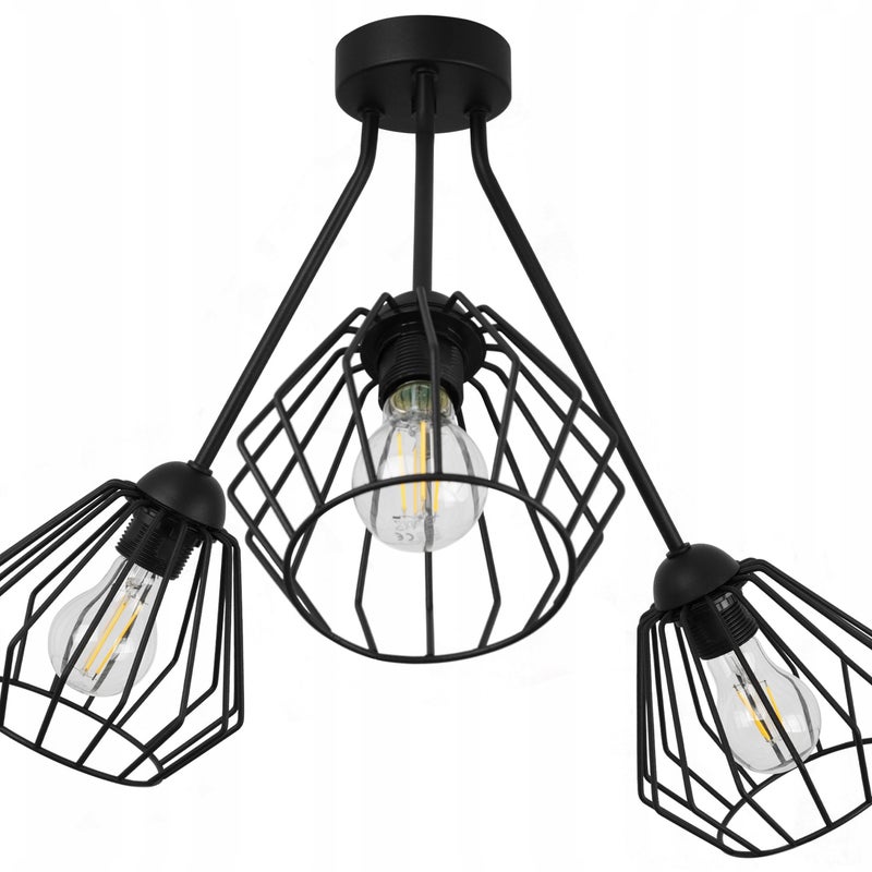 Lampa sufitowa wisząca Trio Santos loft czarna 1xE27 klosz metalowy diament czarny Light Home LH