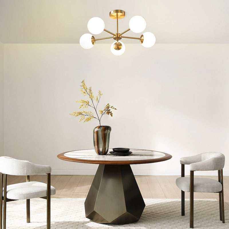 Plafon metalowy pokryty mosiądzem - dł.58.5 x wys.21 cm - Złoty i biały - SOFIA