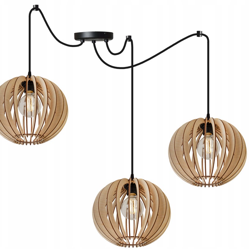 Lampa sufitowa wisząca boho Spider Timber 3xE27 klosz drewniana kula brązowa Light Home LH