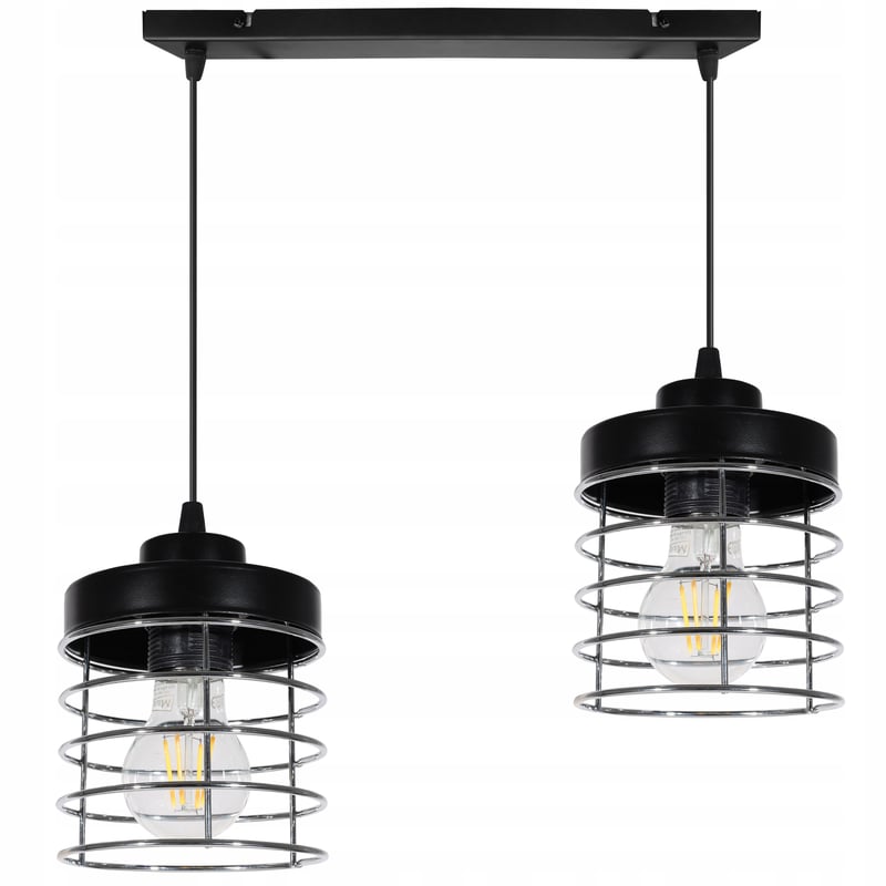 Lampa sufitowa wisząca modern Rasti 2xE27 klosz prostokątny druciak srebrny Light Home LH