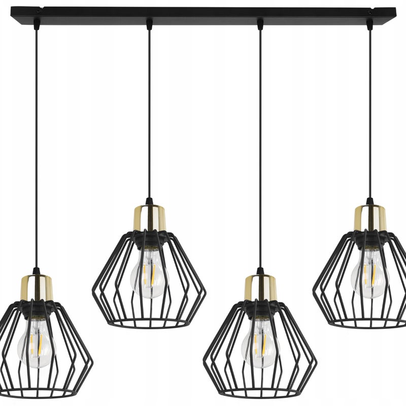 Lampa sufitowa wisząca Nuvola modern 4xE27 abażur druciak diament złoty/czarny Light Home LH