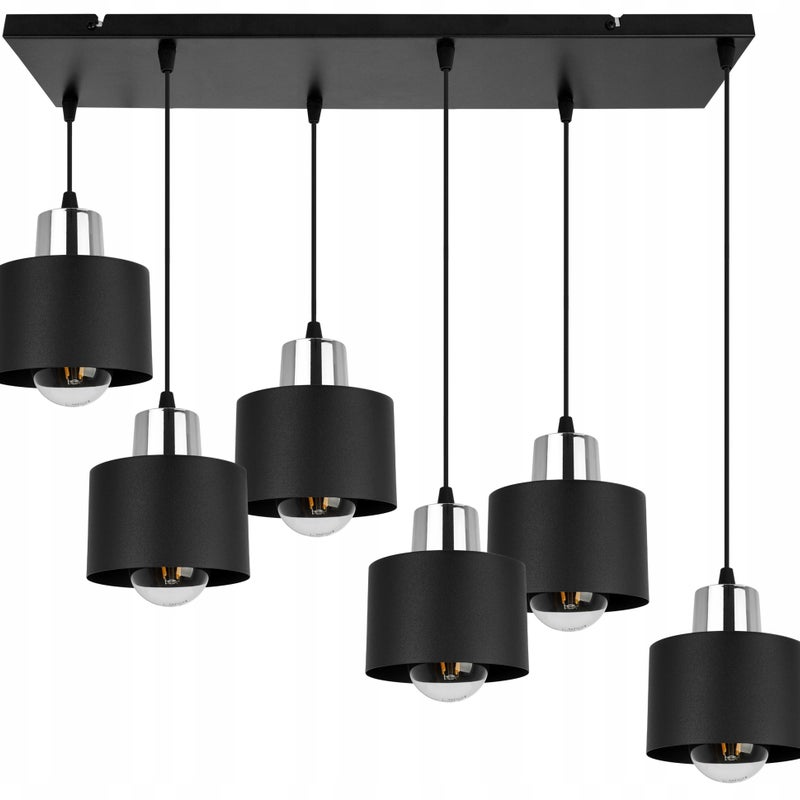 Lampa sufitowa wisząca Panta modern 6xE27 abażur owalny czarny/srebrny Light Home LH