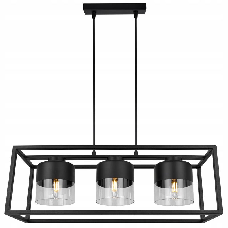 Lampa sufitowa wisząca Roma Cage modern 3xE27 abażur walec czarny/transparentny Light Home LH