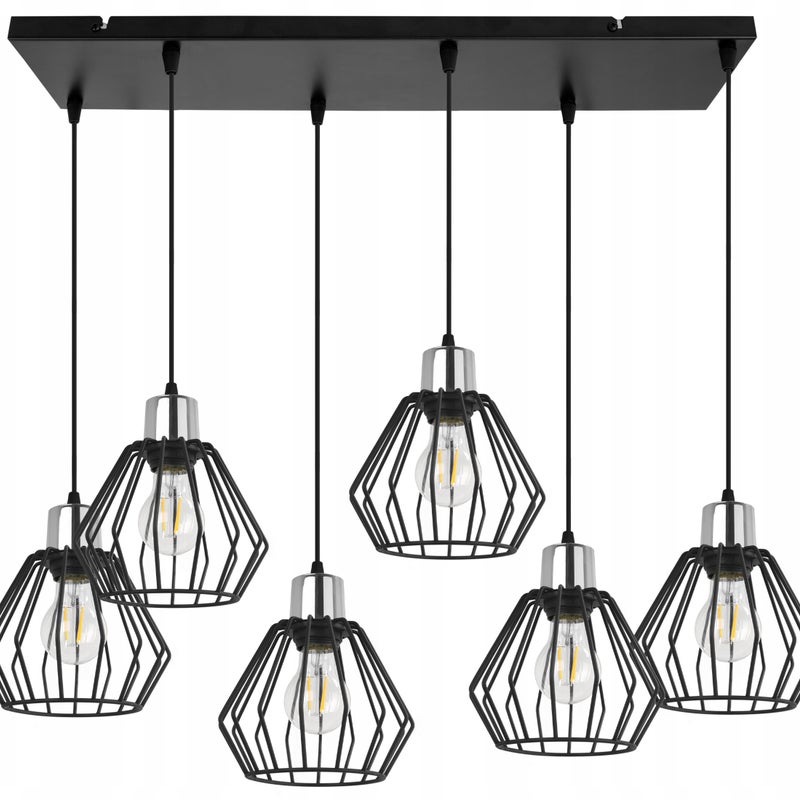 Lampa sufitowa wisząca Nuvola modern 6xE27 abażur druciak diament srebrny/czarny Light Home LH