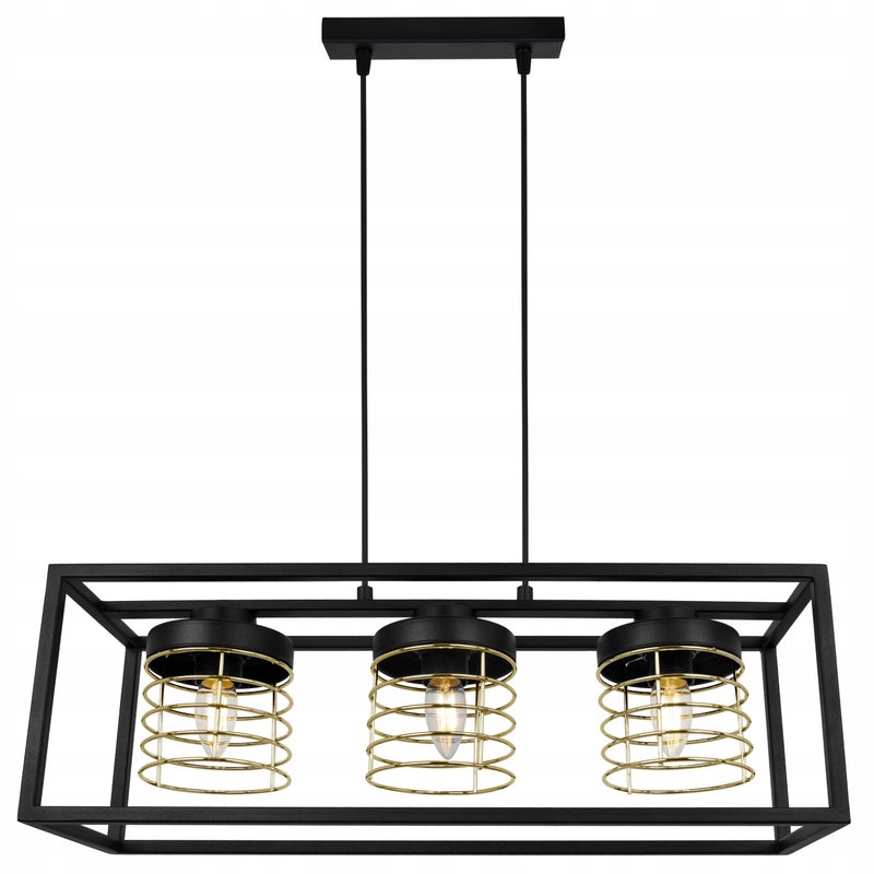 Lampa sufitowa wisząca Rasti Cage modern 3xE27 abażur walec druciak złoty Light Home LH