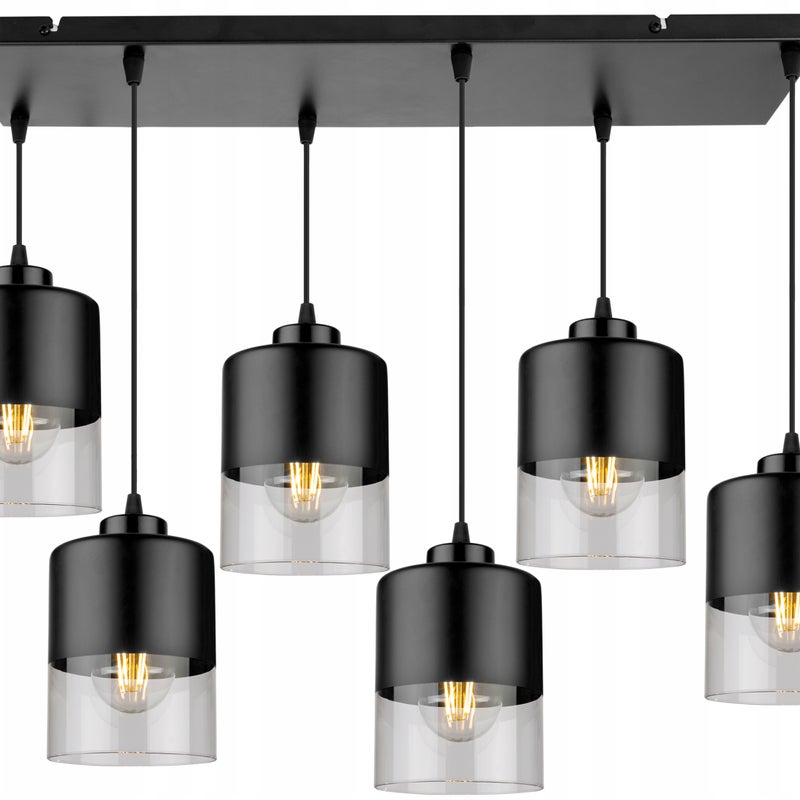 Lampa sufitowa wisząca Roma modern 6xE27 abażur prostokątny czarno/transaprentny Light Home LH