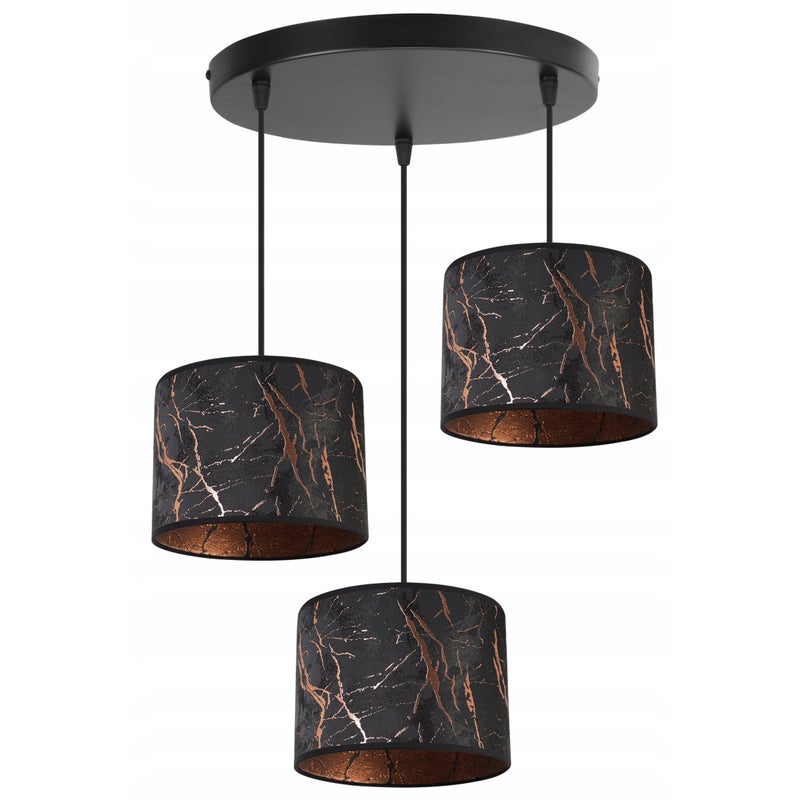 Lampa sufitowa wisząca classy Werona 3xE27 klosz owalny wzorzysty czarny/miedziany Light Home LH