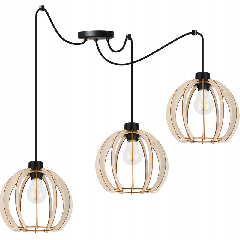 Lampa sufitowa wisząca modern Spider Timber 3xE27 klosz drewniana kula beżowa Light Home LH