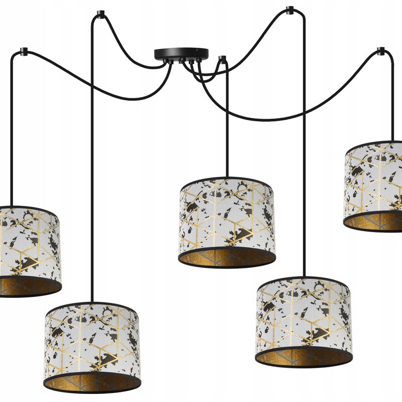 Lampa sufitowa wisząca modern Werona 5xE27 klosz owalny wzorzysty marmur/złoty Light Home LH