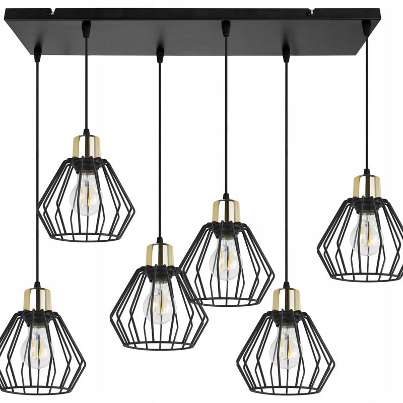 Lampa sufitowa wisząca Nuvola modern 6xE27 abażur druciak diament złoty/czarny Light Home LH