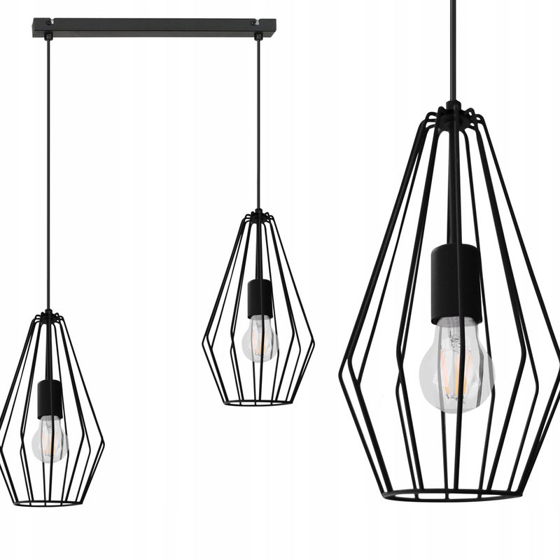 Lampa sufitowa wisząca modern Opti 2xE27 klosz diament druciak czarny Light Home LH