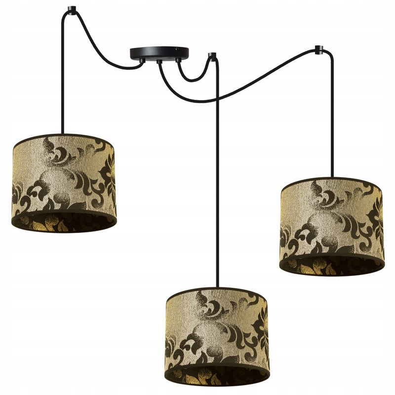 Lampa sufitowa wisząca modern Werona 3xE27 klosz owalny wzorzysty złoty/czarny Light Home LH