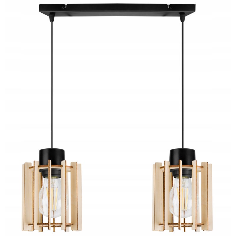 Lampa sufitowa wisząca modern Timber 2xE27 klosz drewniany prostokątny beżowy Light Home LH