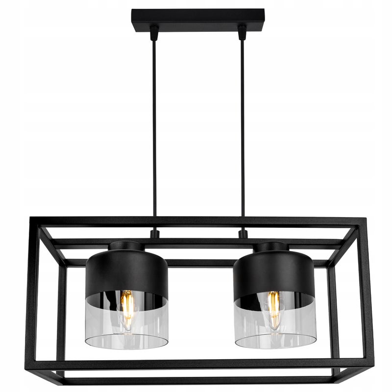 Lampa sufitowa wisząca Roma Cage modern 2xE27 abażur walec czarny/transparentny Light Home LH
