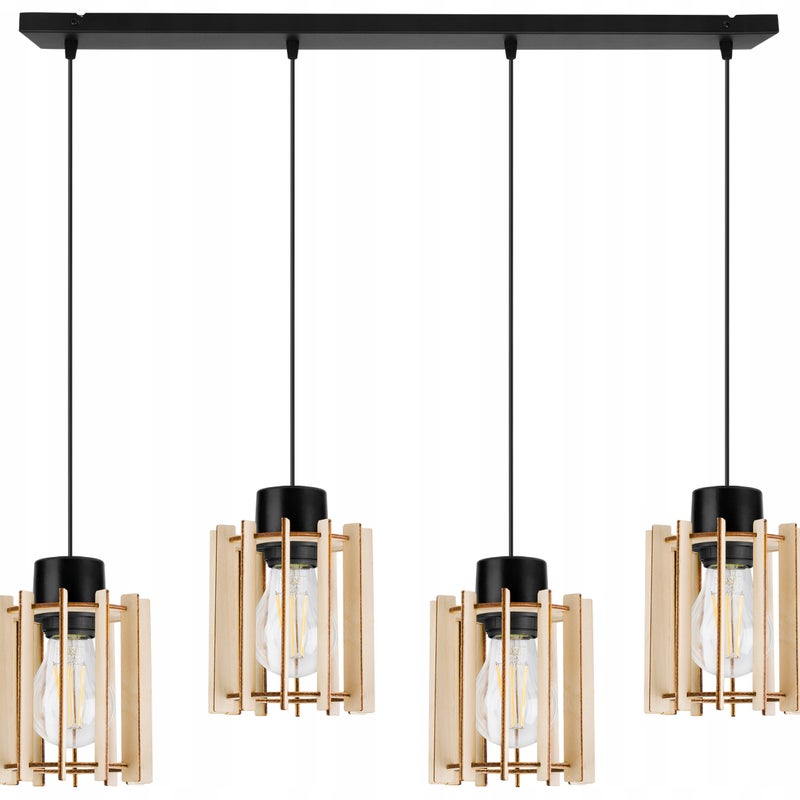 Lampa sufitowa wisząca Timber modern 4xE27 abażur prostokątny drewniany Light Home LH