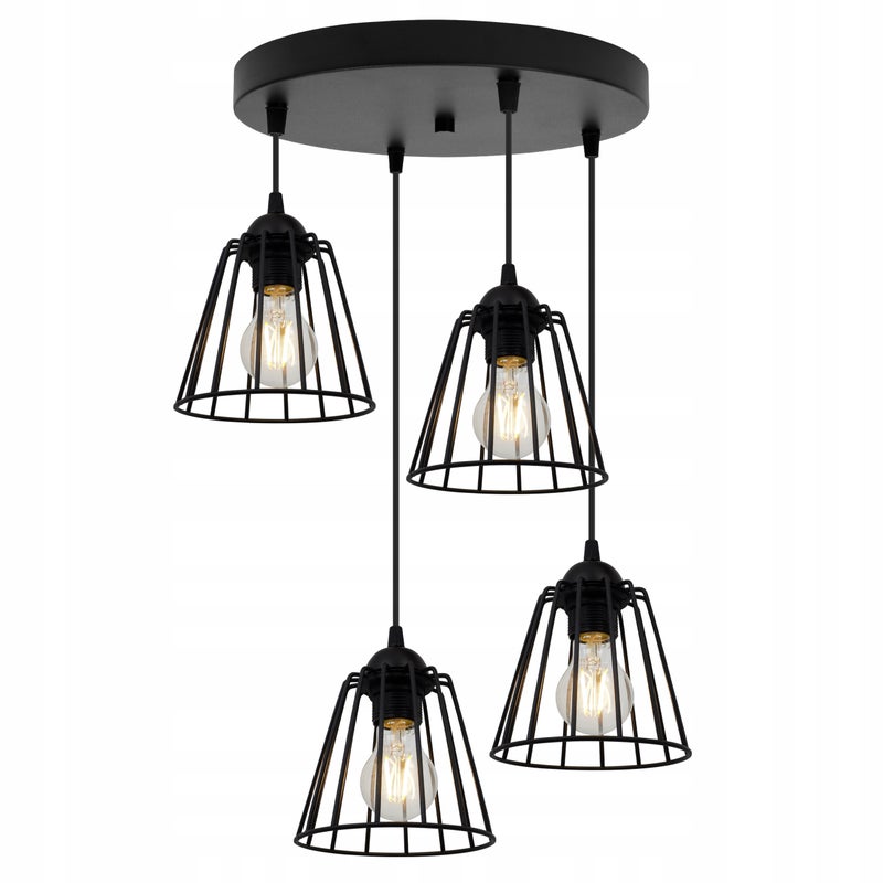 Lampa sufitowa wisząca modern Edison 4xE27 klosz druciak trapez czarny Light Home LH
