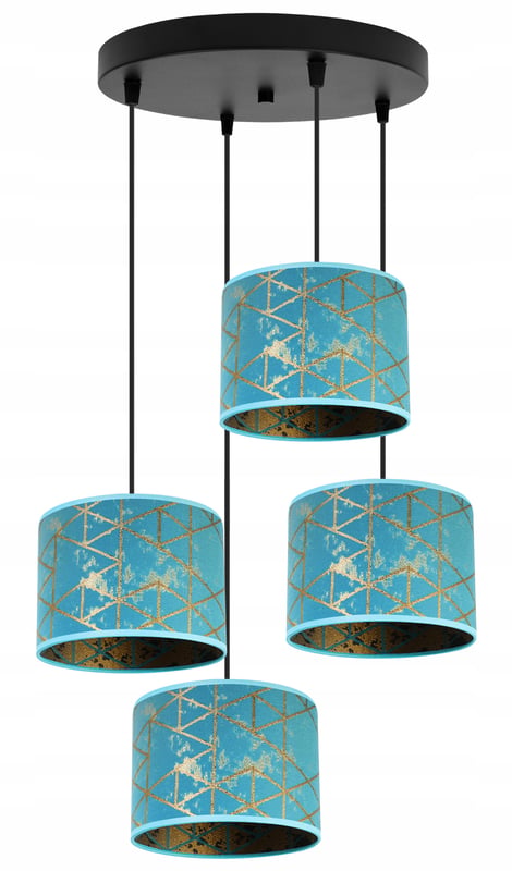 Lampa sufitowa wisząca boho Werona 4xE27 klosz owalny wzorzysty niebieski/złoty Light Home LH