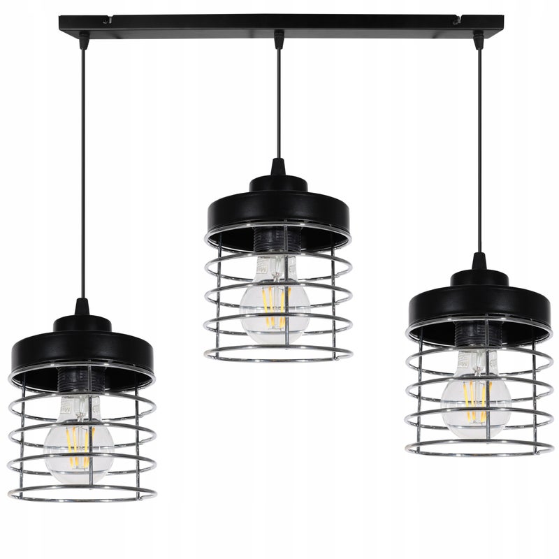 Lampa sufitowa wisząca modern Rasti 3xE27 klosz prostokątny druciak czarny Light Home LH