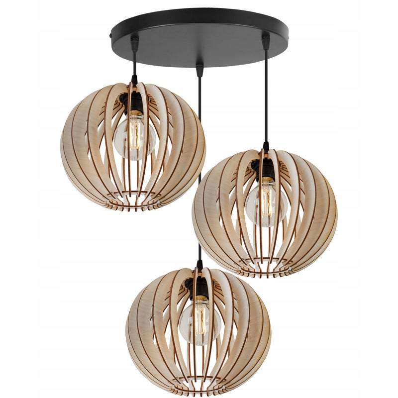 Lampa sufitowa wisząca modern Timber 3xE27 klosz drewniana kula brązowa Light Home LH