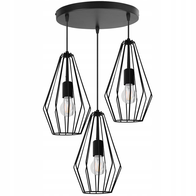 Lampa sufitowa wisząca modern Opti 3xE27 klosz diament druciak czarny Light Home LH